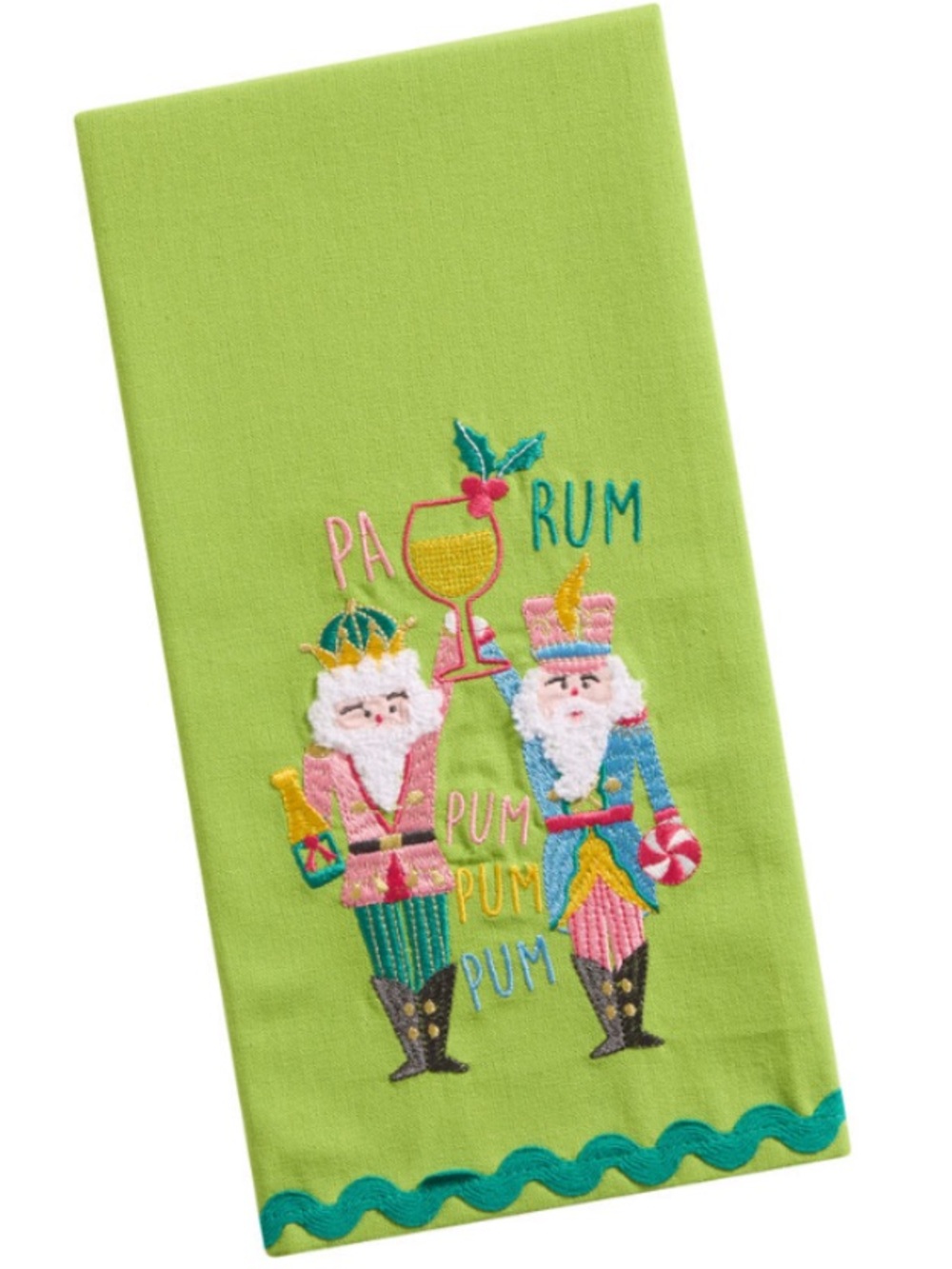 NWT Green Jingle Mingle Nutcracker Rum Pa Pum Embroidered Kitchen Towel